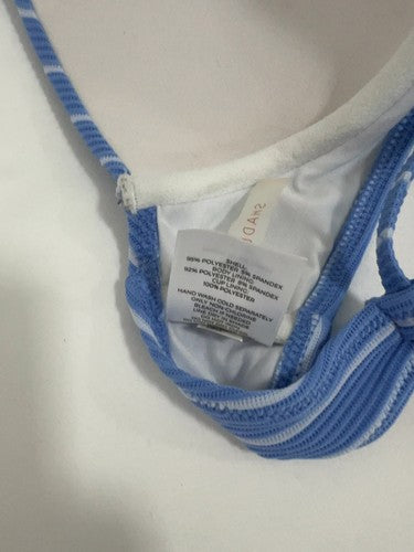 Shade & Shore Blue White Striped Textured Halter Push Up Bikini Swim Top 34B