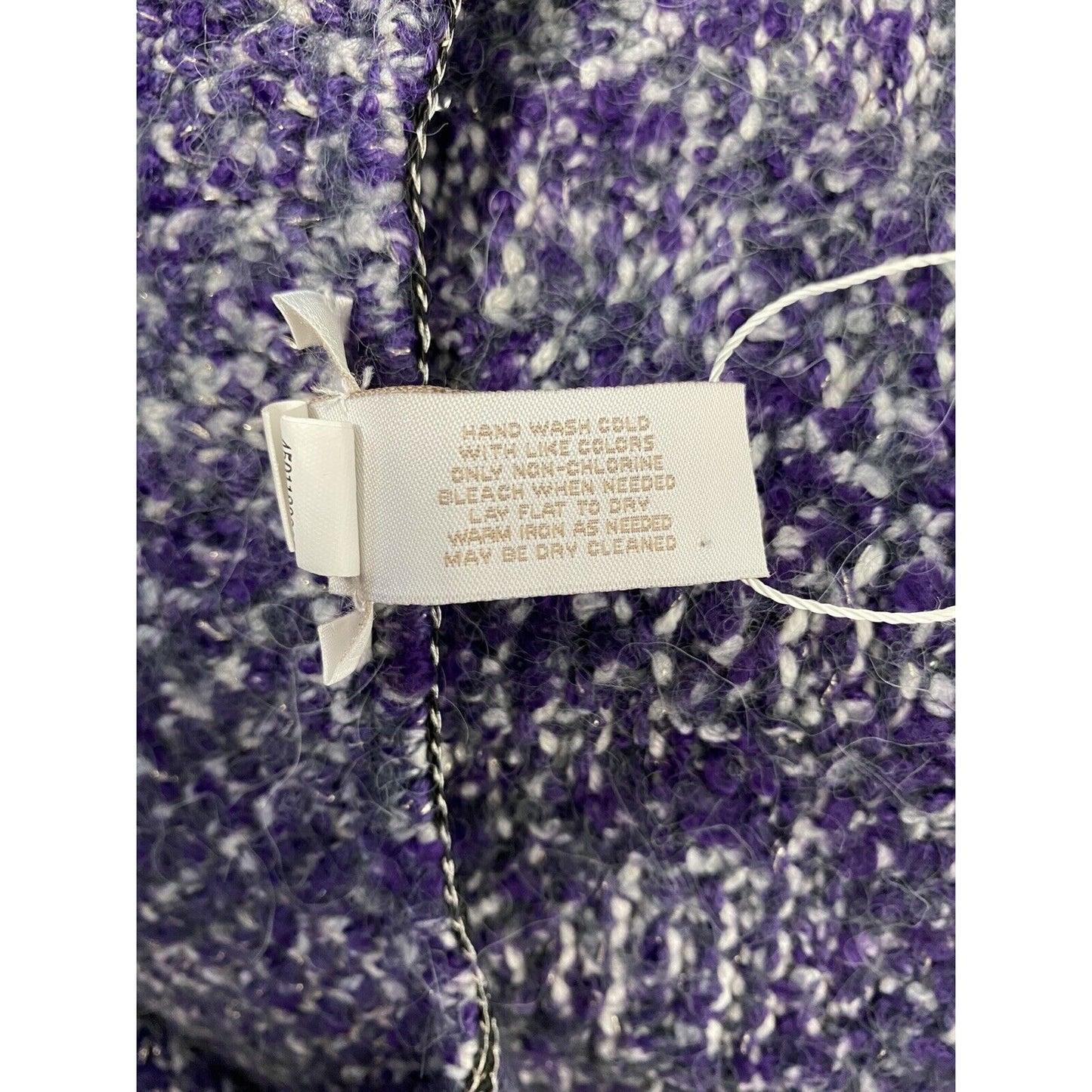 Chicos Purple White Gray Wool Blend Knit Sweater Jacket Hook Eye Closure XS