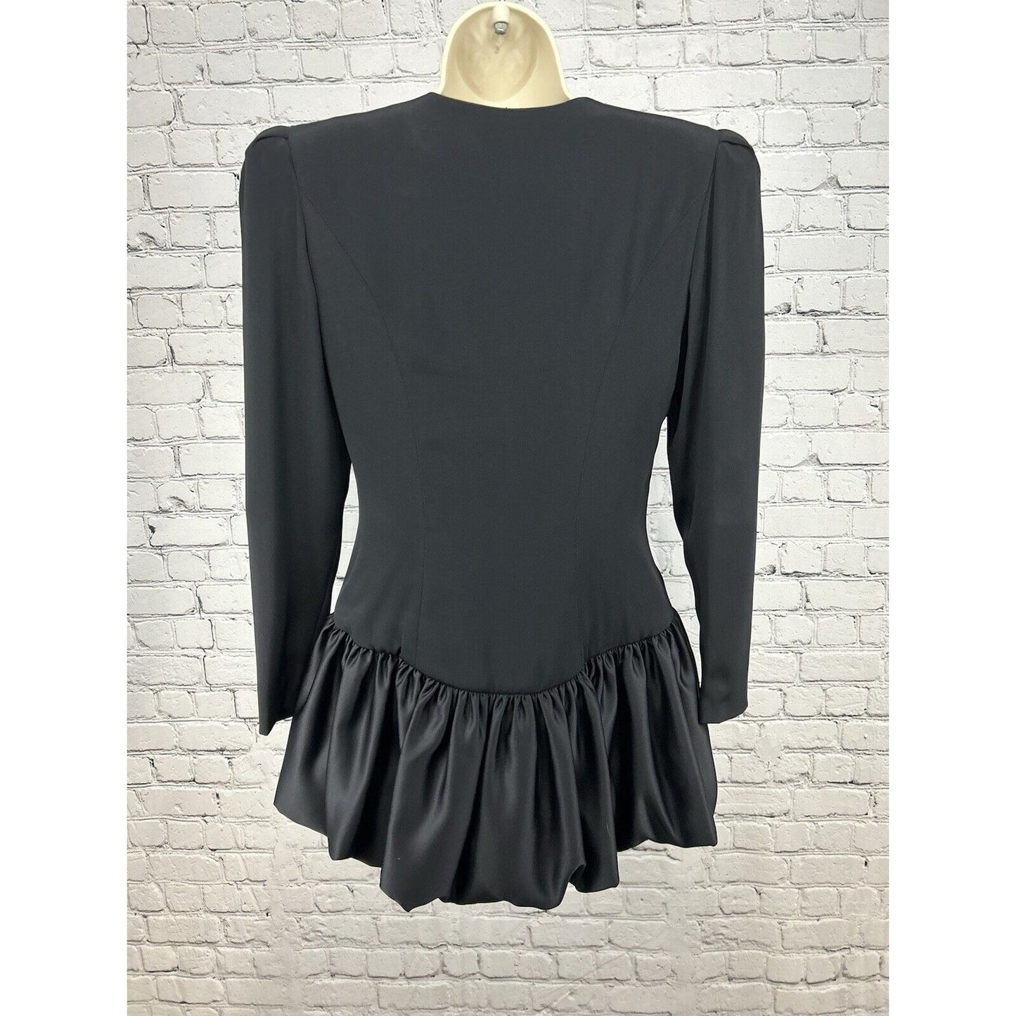 VTG CI New York Paris Black Rhinestone Button Shoulder Pad Long Sleeve Blouse 6