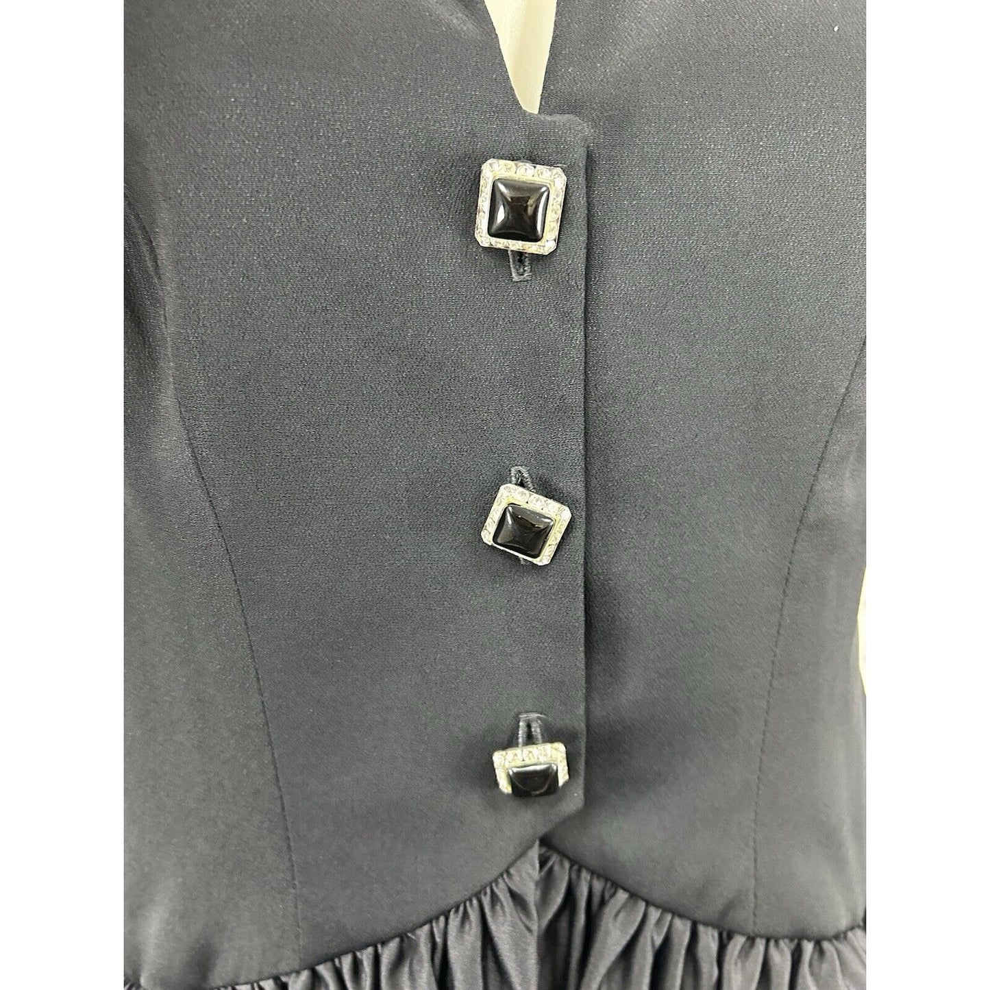 VTG CI New York Paris Black Rhinestone Button Shoulder Pad Long Sleeve Blouse 6