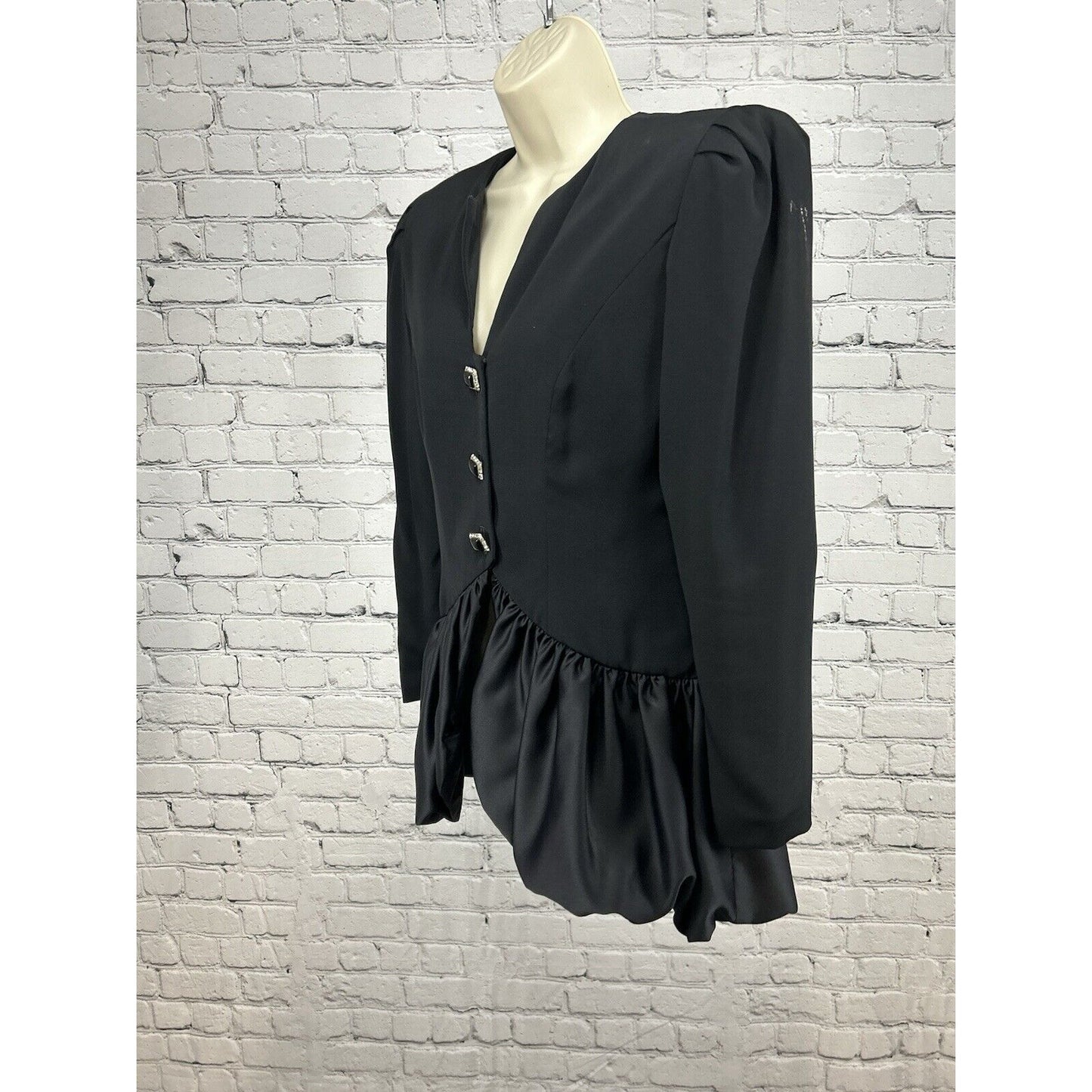 VTG CI New York Paris Black Rhinestone Button Shoulder Pad Long Sleeve Blouse 6