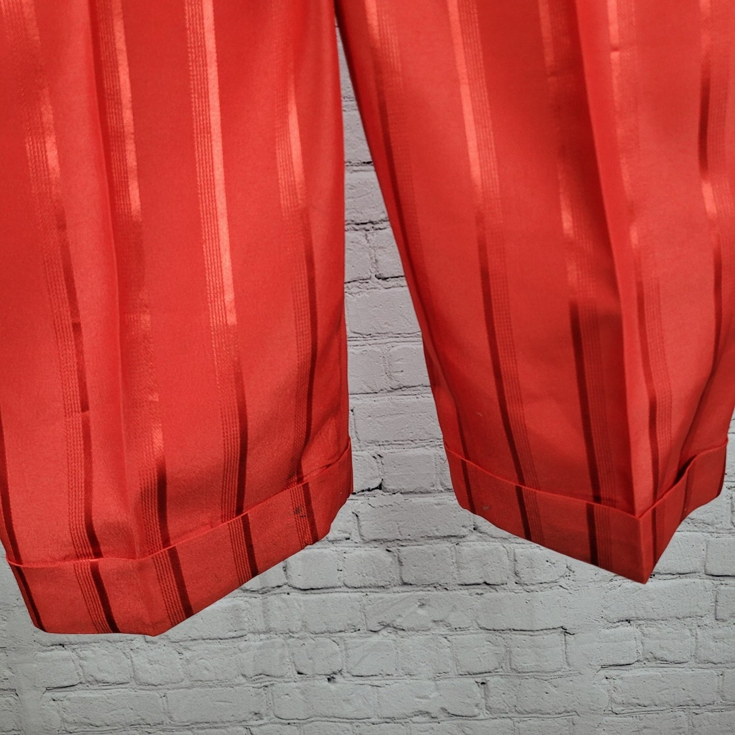 Vittorio St Angelo Red Satin Striped 2 Piece Suit Set Jacket Size 46 Pants 39x30