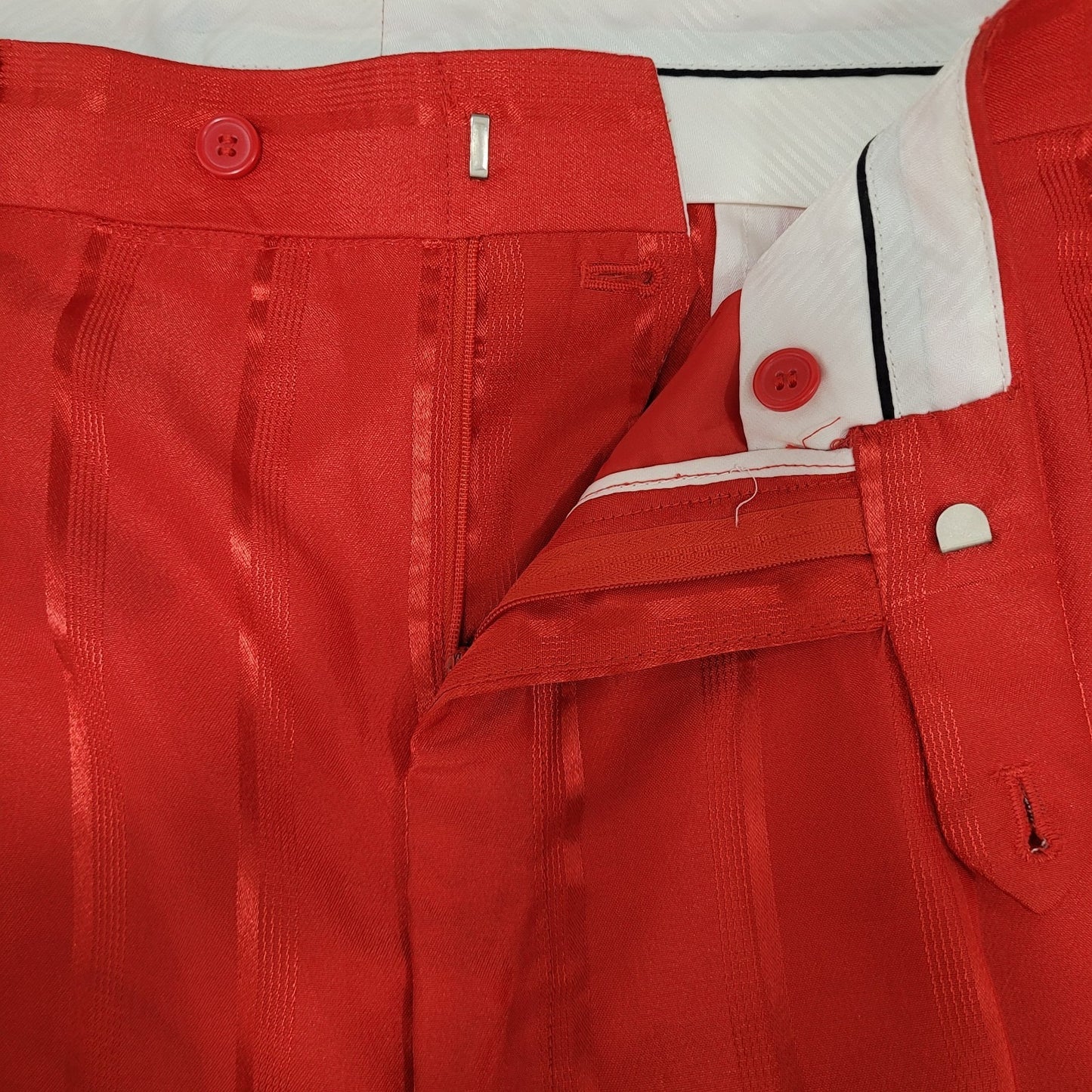 Vittorio St Angelo Red Satin Striped 2 Piece Suit Set Jacket Size 46 Pants 39x30