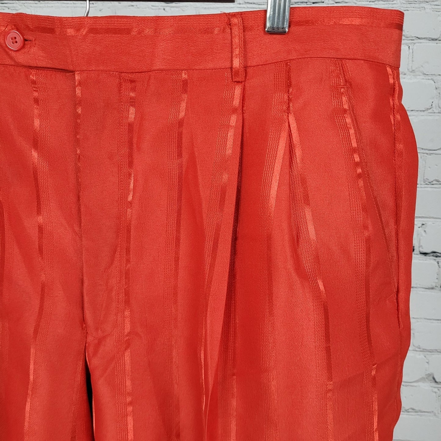 Vittorio St Angelo Red Satin Striped 2 Piece Suit Set Jacket Size 46 Pants 39x30