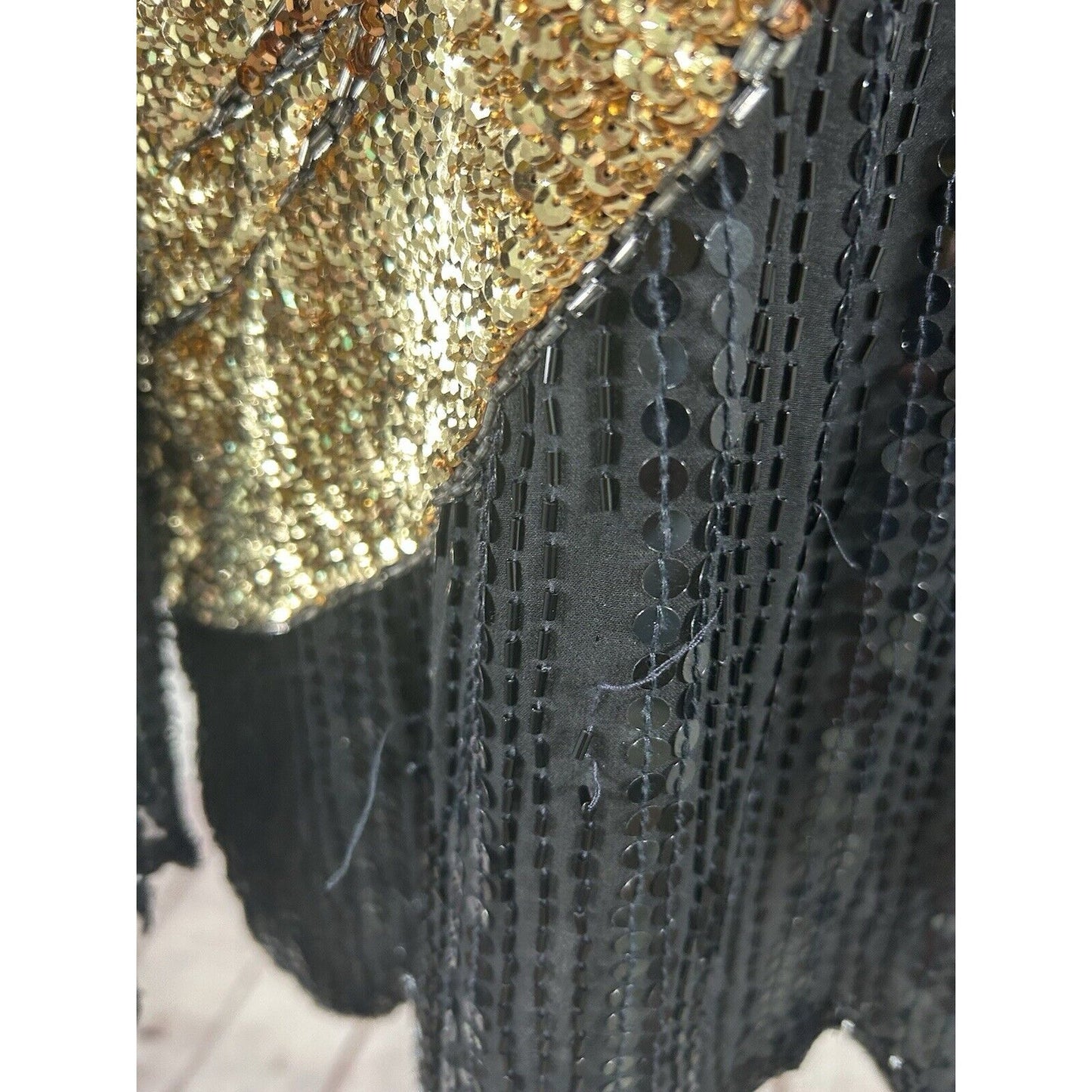 VTG 80’s Sho Max Multicolored Silk Sequin Bead Bling 3/4 Sleeve Blouse Women 2X