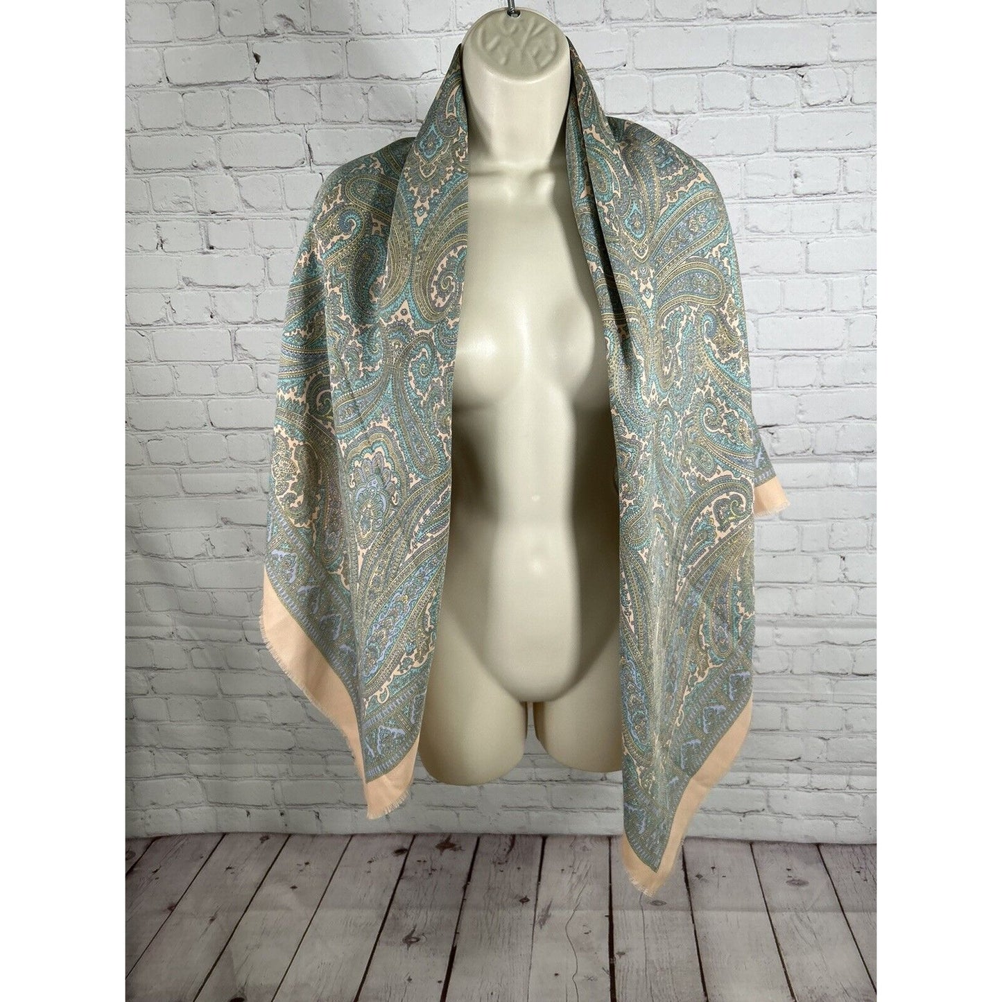 Jim Renoir Peach Purple Green Paisley Square Scarf Signature Pastel 23x23