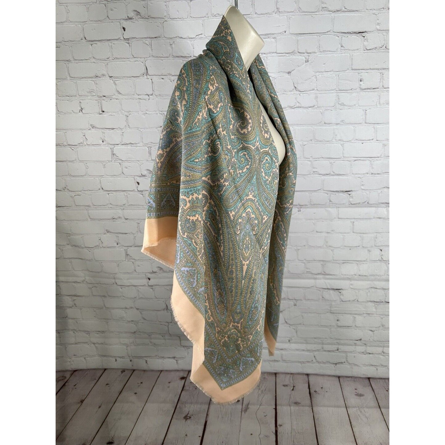 Jim Renoir Peach Purple Green Paisley Square Scarf Signature Pastel 23x23