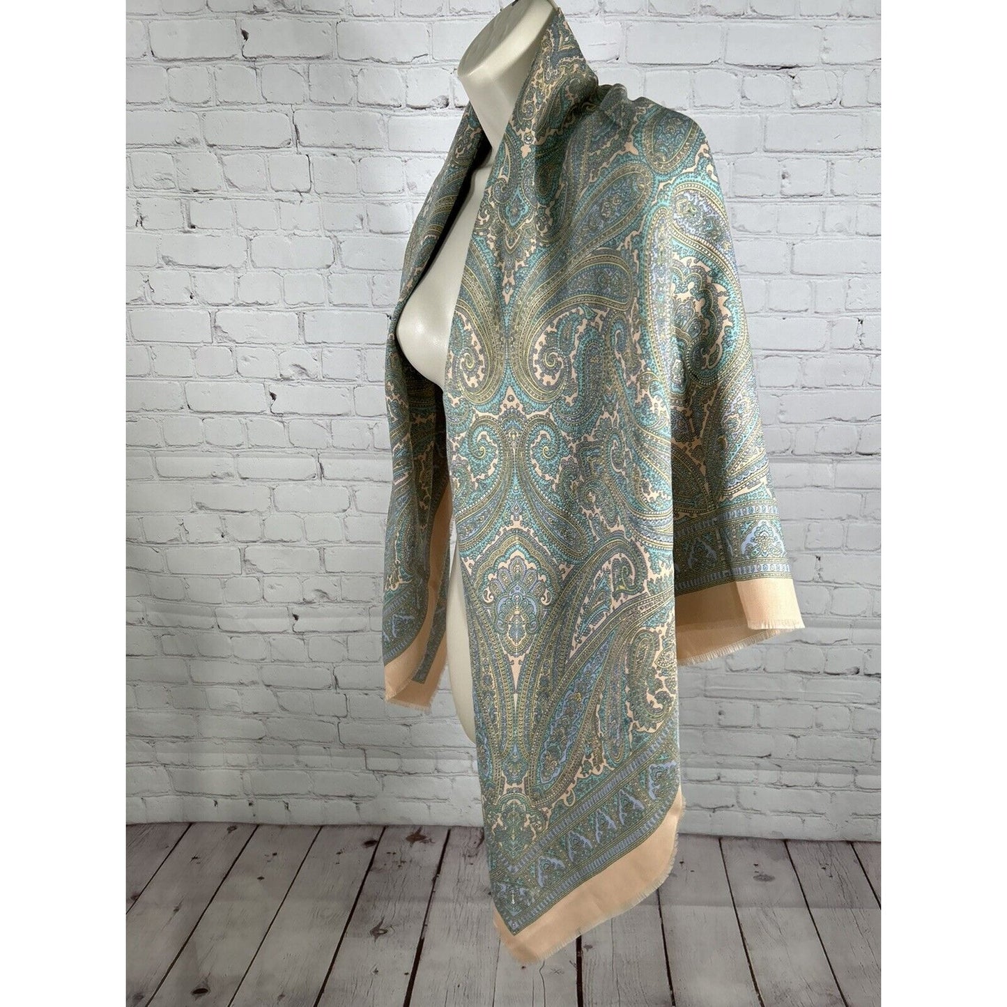 Jim Renoir Peach Purple Green Paisley Square Scarf Signature Pastel 23x23