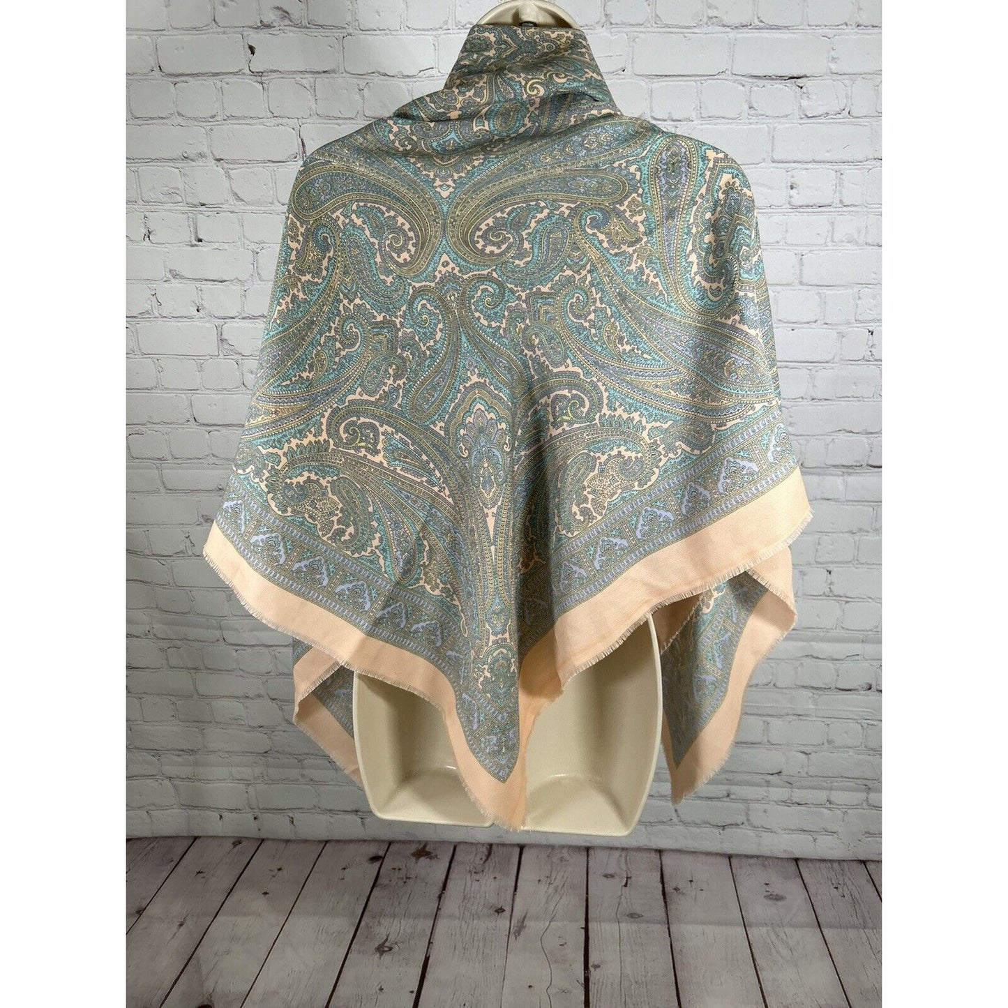 Jim Renoir Peach Purple Green Paisley Square Scarf Signature Pastel 23x23
