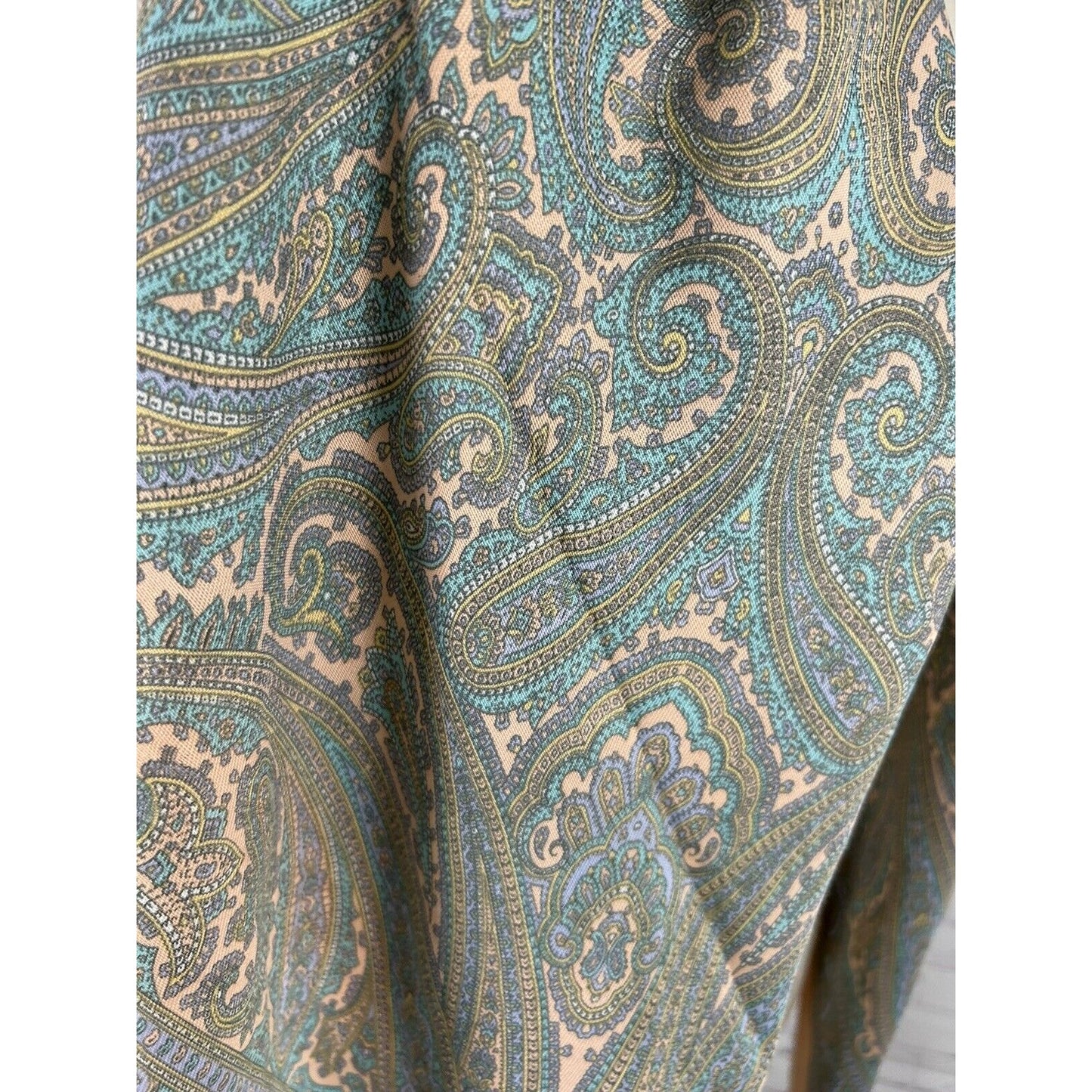 Jim Renoir Peach Purple Green Paisley Square Scarf Signature Pastel 23x23