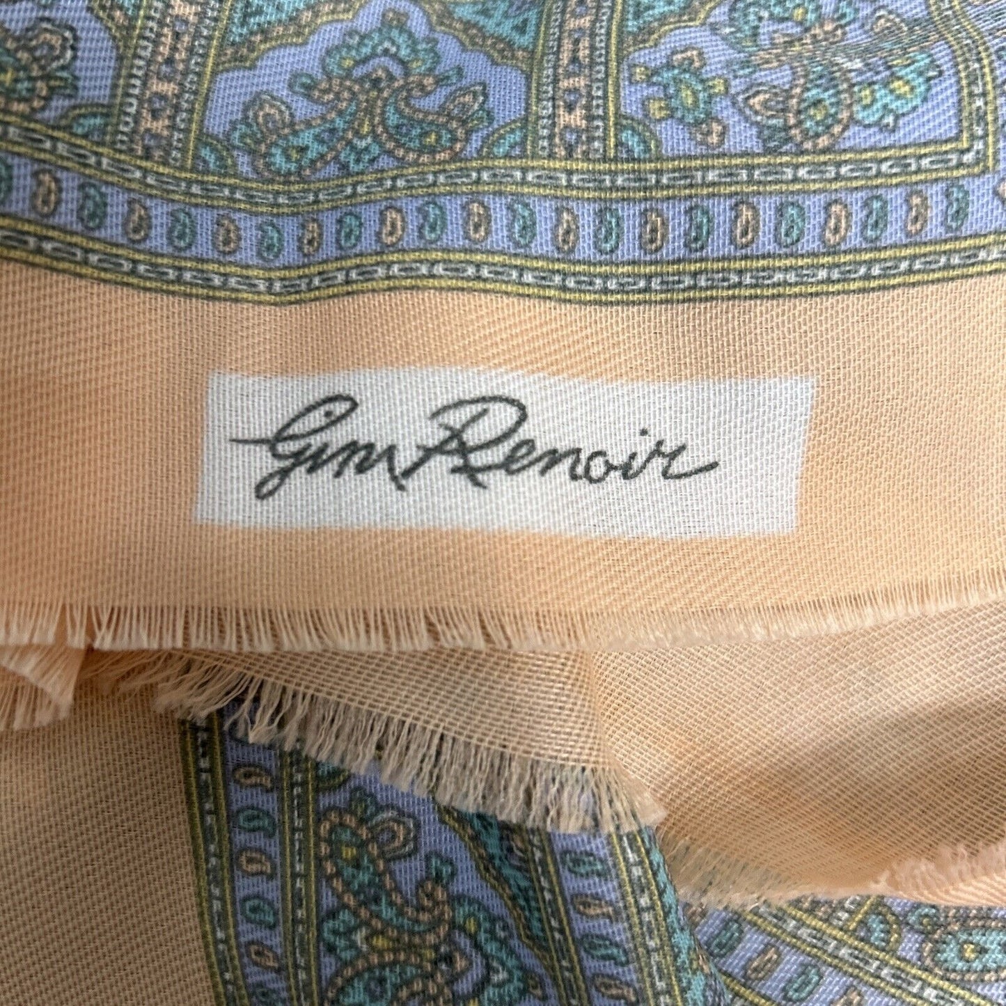 Jim Renoir Peach Purple Green Paisley Square Scarf Signature Pastel 23x23