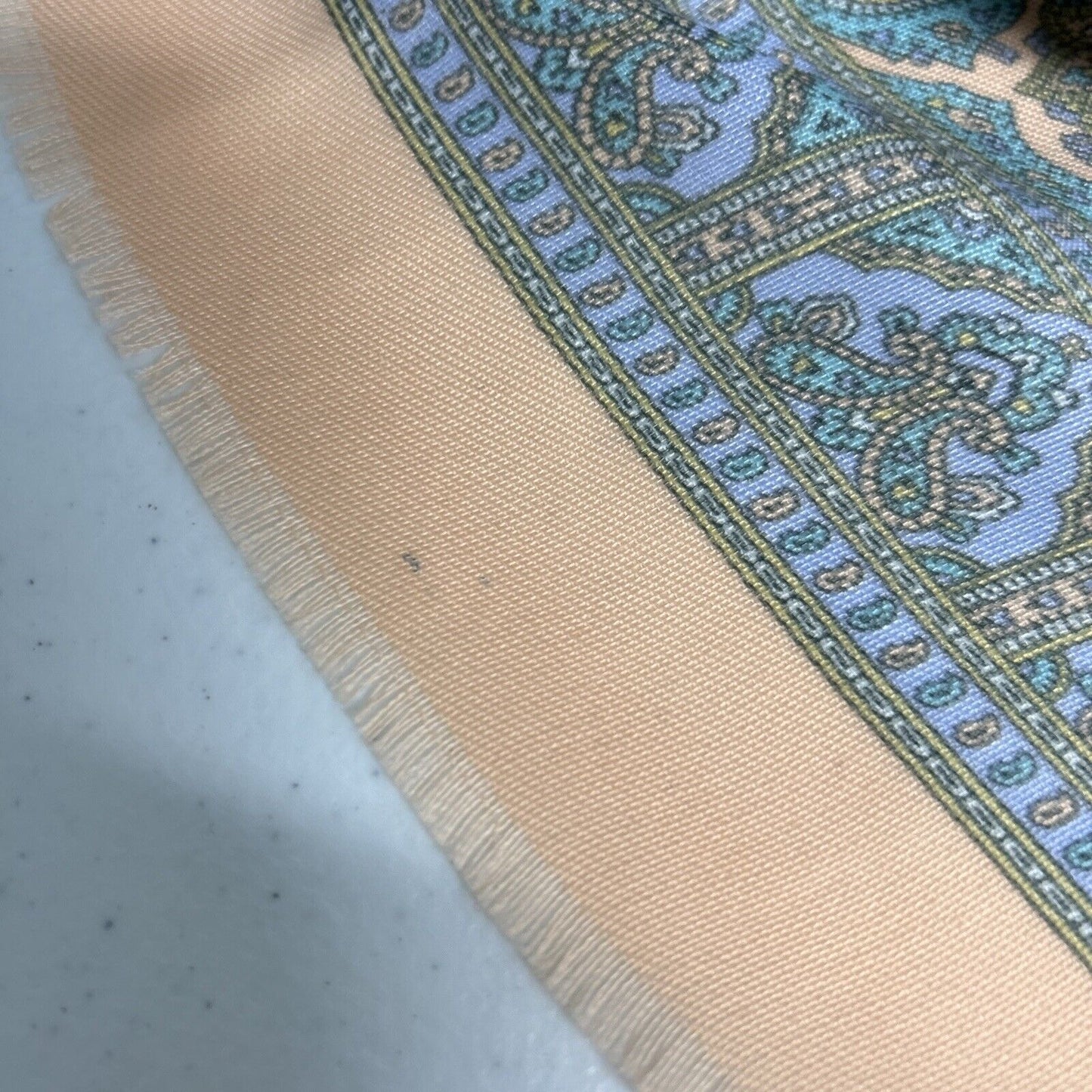 Jim Renoir Peach Purple Green Paisley Square Scarf Signature Pastel 23x23