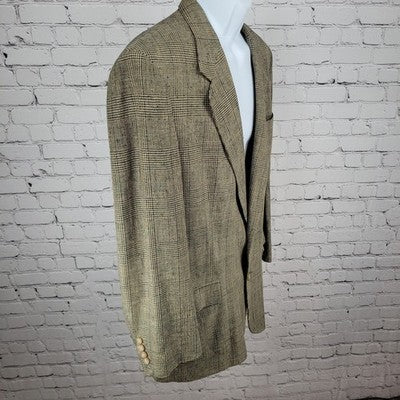 Austin Reed Tan 100% Silk Houndstooth 2 Button Notch Blazer Sport Coat Size 42L