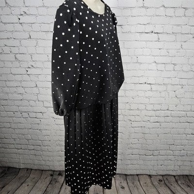 Jenny Black Polka Dot Puff 3/4 Sleeve Unlined Stretch Blouson Midi Dress USA 3X