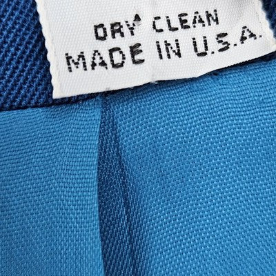 VTG Jones New York Suit Blue 100% Pure Wool 3 Button Collarless Jacket USA 12