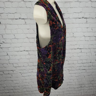 VTG Maren Multicolor Velvety Metallic Floral Toggle Vest USA Made Size Medium M