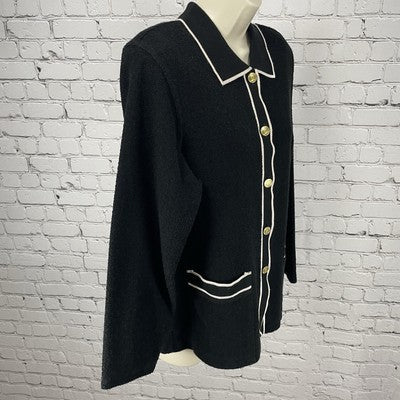 C.D. Petites Black Gold Buttoned Lightweight Sweater Cardigan Size Large L