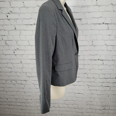Ann Taylor Grey Stretch 1 Button Notch Faux Pockets Blazer Suit Jacket Size 2