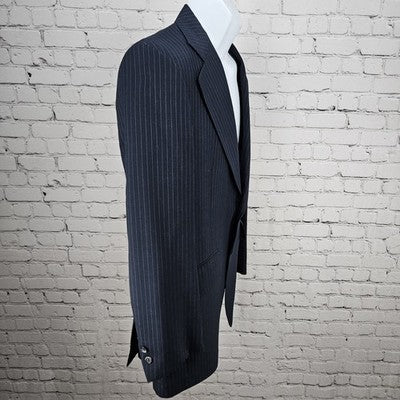 VTG Barney's Monte Cristo DeLuxe Navy Pinstriped Notch Blazer Sport Coat USA 38