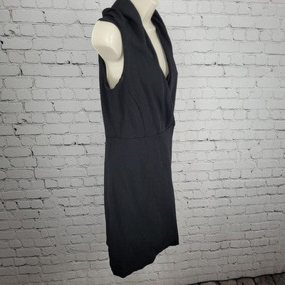 Ann Taylor Black Sleeveless Shawl Collar Wrap Snap Stretch Sheath Dress 6