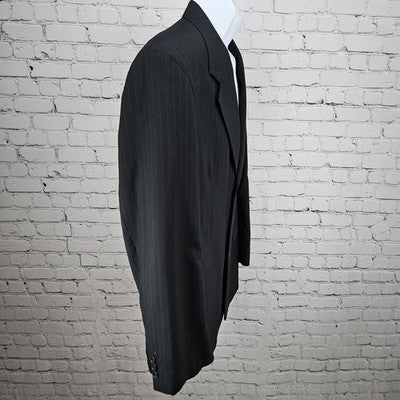 Marco Viali Black Pinstriped 3 Button Ventless Notch Blazer Sport Coat 42R
