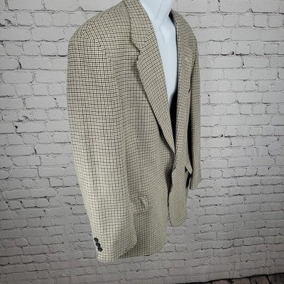 VTG Racquet Club Ivory Tan Houndstooth Blazer Sport Coat USA Made Size 44