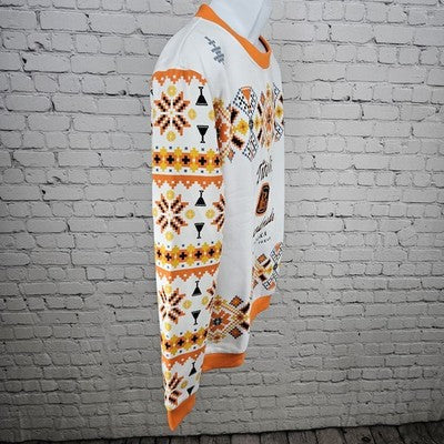 Tito's Vodka White Orange Pixel Print Embroidered Logo Pullover Sweatshirt XL