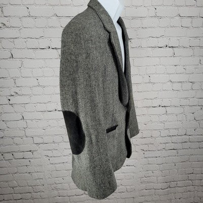 Barrage Grey Wool Linen Blend Tweed Herringbone Blazer Sport Coat Size 38R