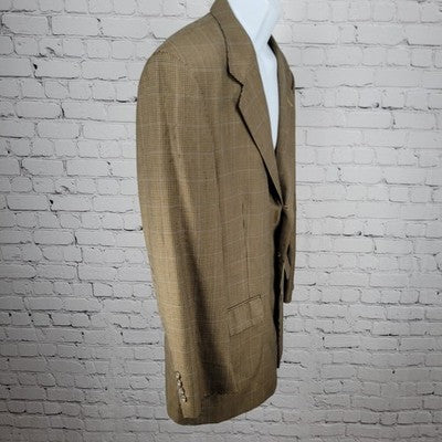 VTG Harold Powell Black Tan Houndstooth 3 Button Notch Blazer Sport Coat USA 42R