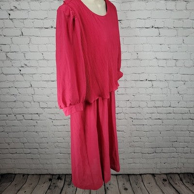 VTG More Promises Pink 3/4 Sleeve Wrap Tie Blouson Midi Dress USA Made Size 14