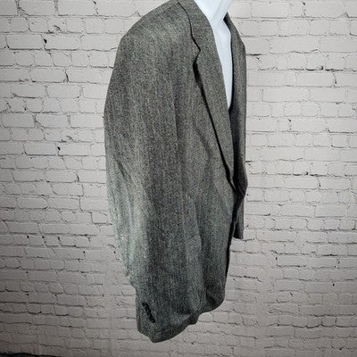 Stafford Black White Silk Wool Blend 2 Button Notch Blazer Sport Coat 44L
