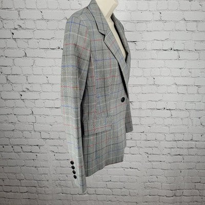 Lewit Grey Wool Stretch Glen Check 1 Button Vented Notch Blazer Suit Jacket 8