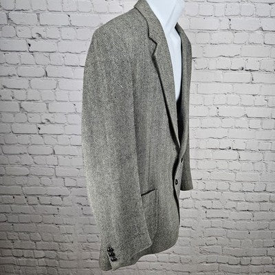 VTG Silvermans Black White Linen Wool Blend Herringbone Blazer Sport Coat 42R
