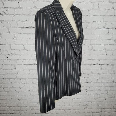 Austin Reed Black Striped 100% Worsted Wool Peak Blazer Jacket USA Petite 4P
