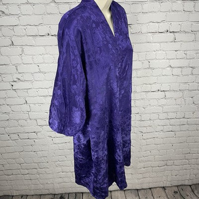 Frederick’s Of Hollywood Purple Roses Satin Short Sleeve Robe Size Medium M