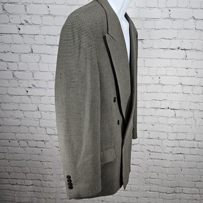 Albert Nipon Brown Black 100% Wool Double Breasted Peak Blazer Sport Coat 42R