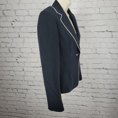 Tahari Black White Trim One Button Ventless Notch Lined Blazer Suit Jacket 4