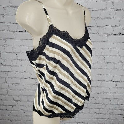 Classiques Entier Beige & Black 100% Silk Lace Zipped Camisole Top Size Small S