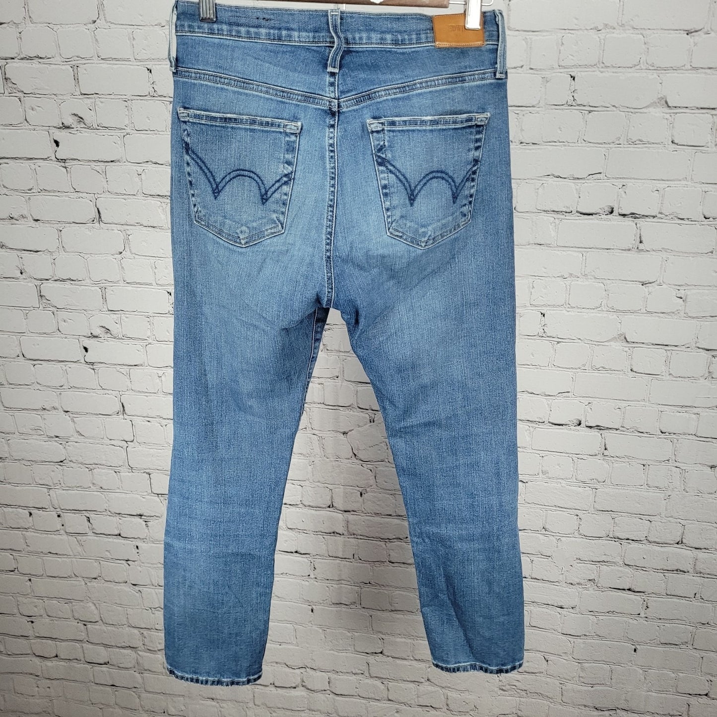 Edwin Blue Denim Elin Crop Straight Mid Rise Jeans USA Made Size 27 (27x25.5)
