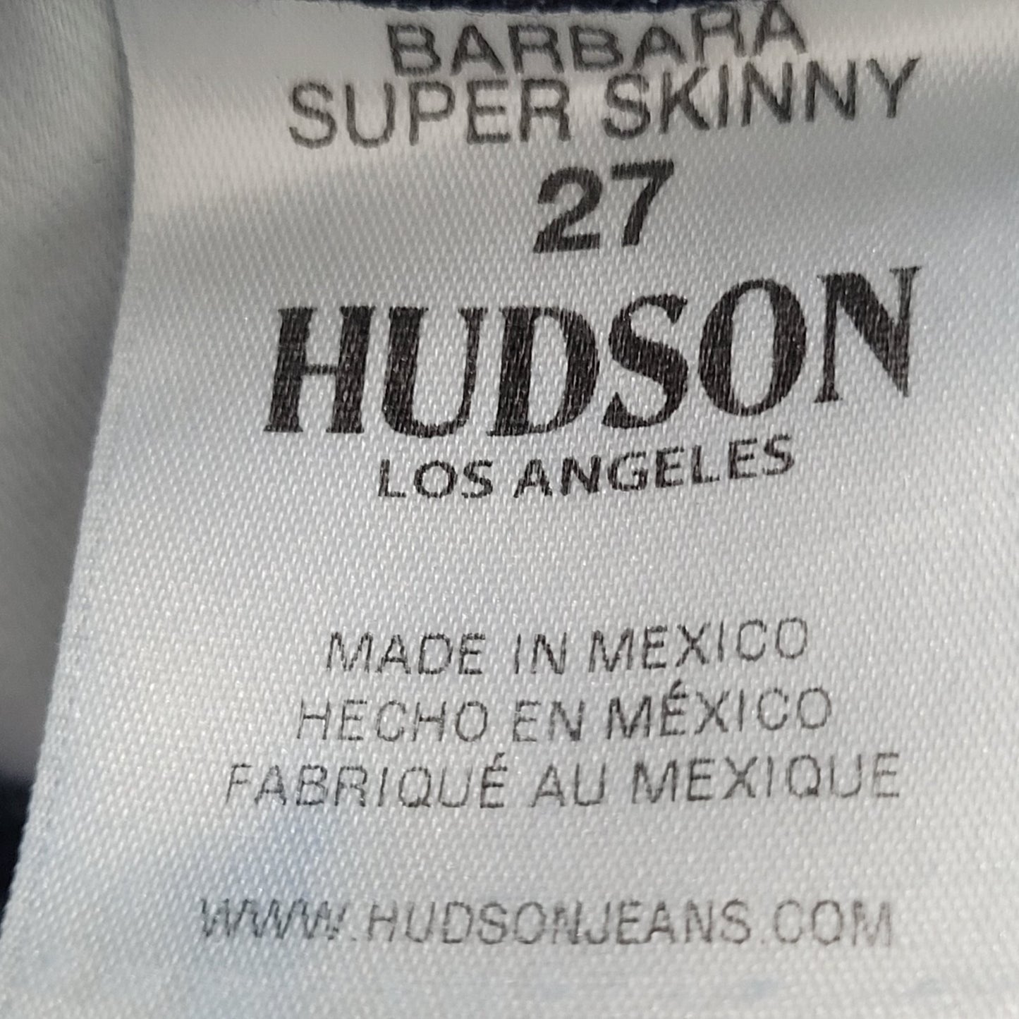 Hudson LA Blue Denim Barbara Super Skinny Mid Rise Stretch Jeans Size 27 (27x27)