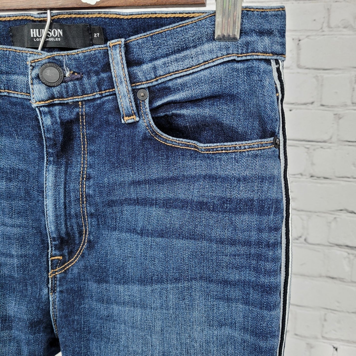 Hudson LA Blue Denim Barbara Super Skinny Mid Rise Stretch Jeans Size 27 (27x27)