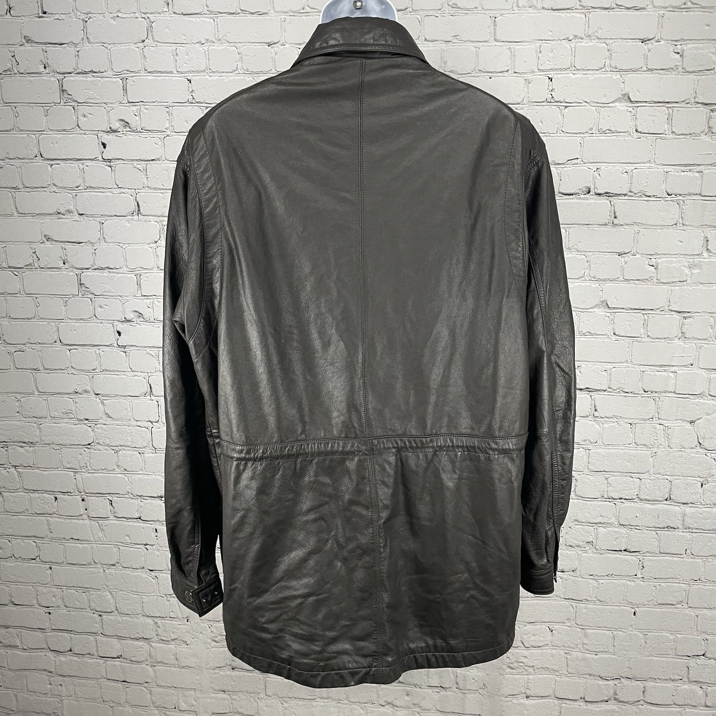 Members Only Brown Leather Zipped Snap Jacket Lined Pockets Collared Size XLT