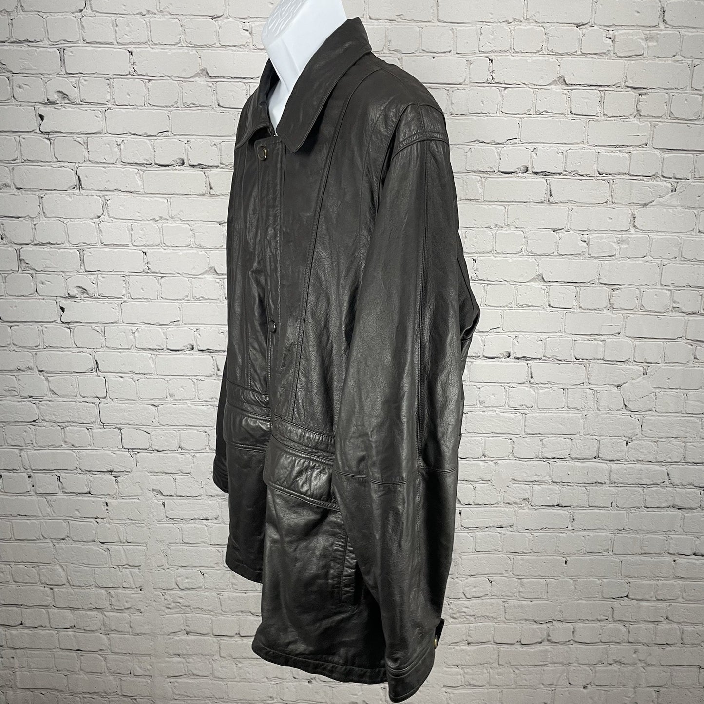 Members Only Brown Leather Zipped Snap Jacket Lined Pockets Collared Size XLT