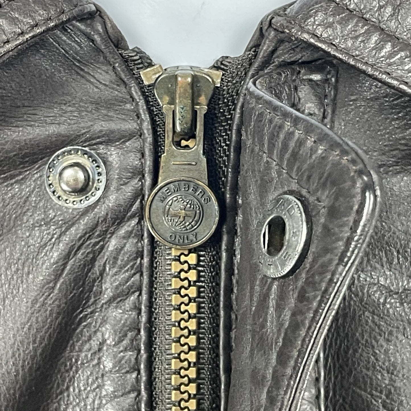 Members Only Brown Leather Zipped Snap Jacket Lined Pockets Collared Size XLT