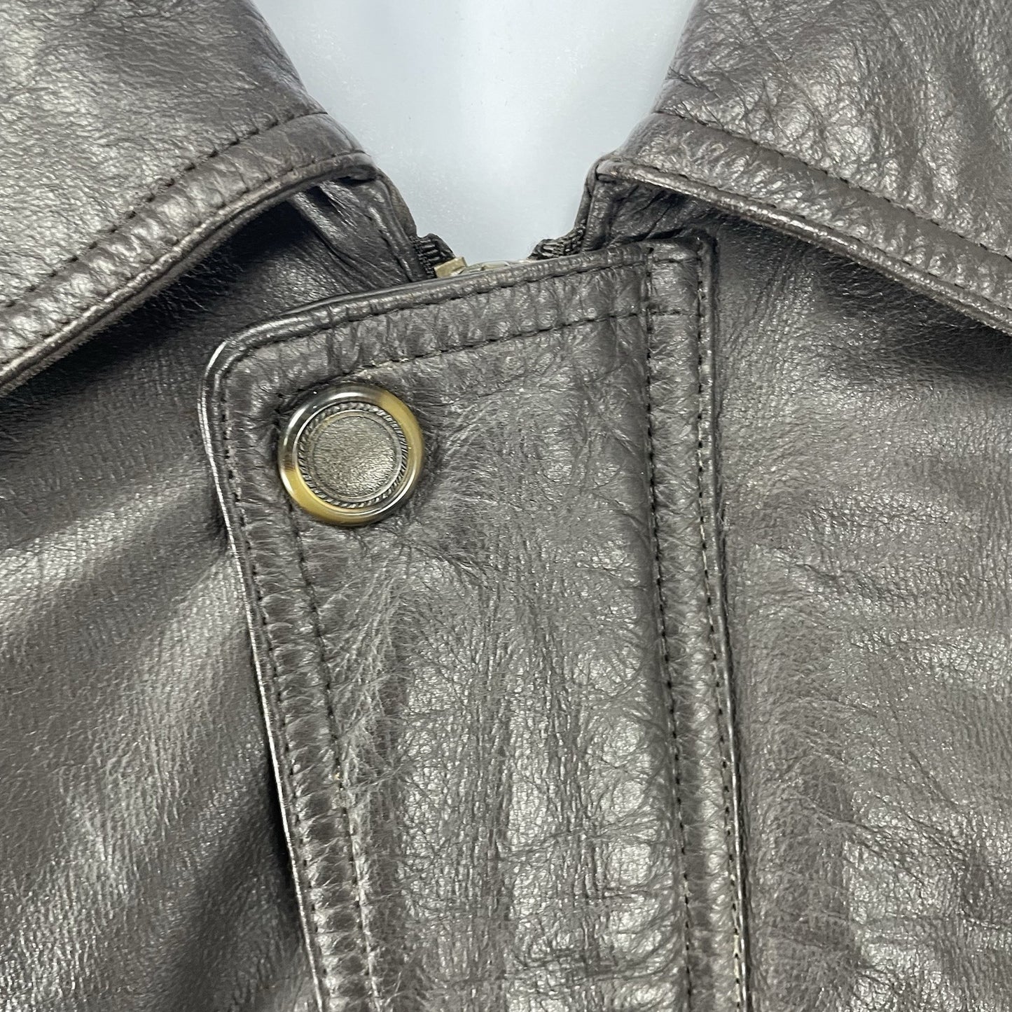 Members Only Brown Leather Zipped Snap Jacket Lined Pockets Collared Size XLT
