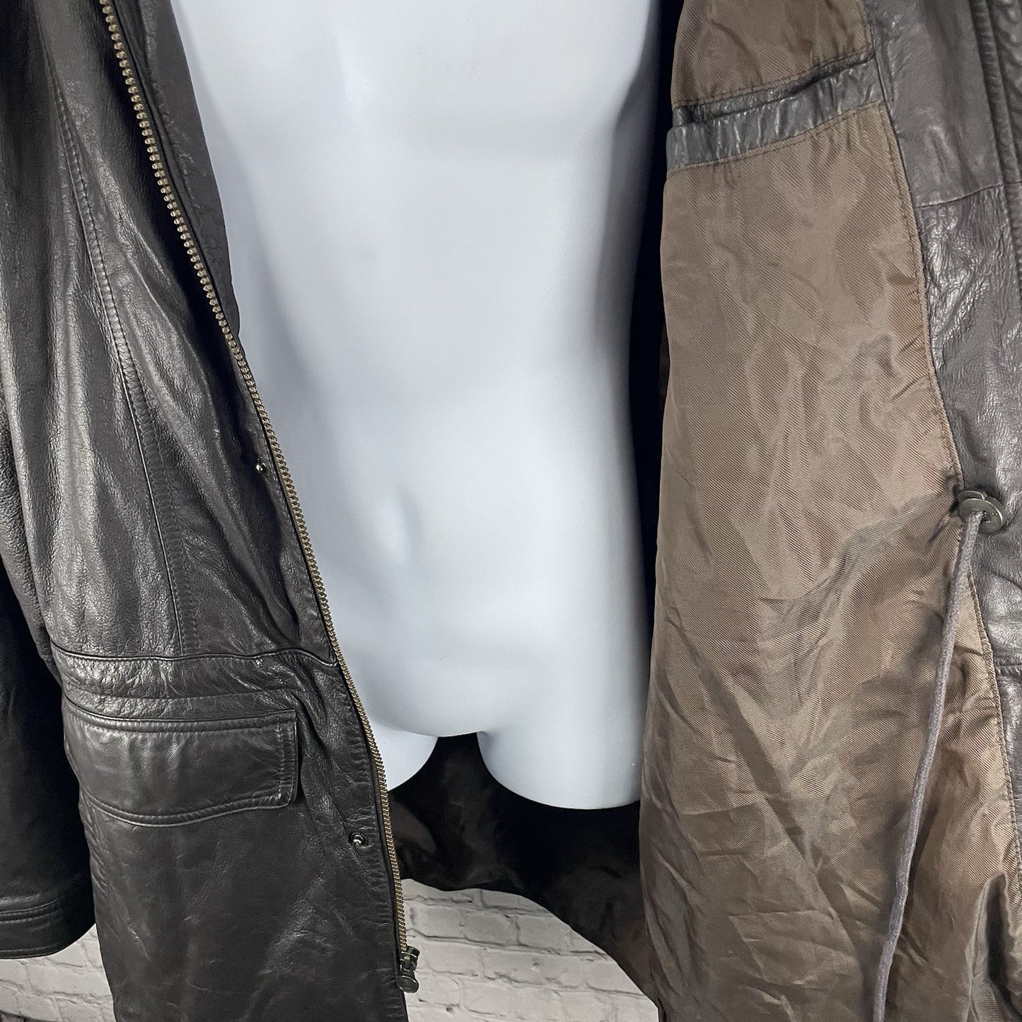 Members Only Brown Leather Zipped Snap Jacket Lined Pockets Collared Size XLT