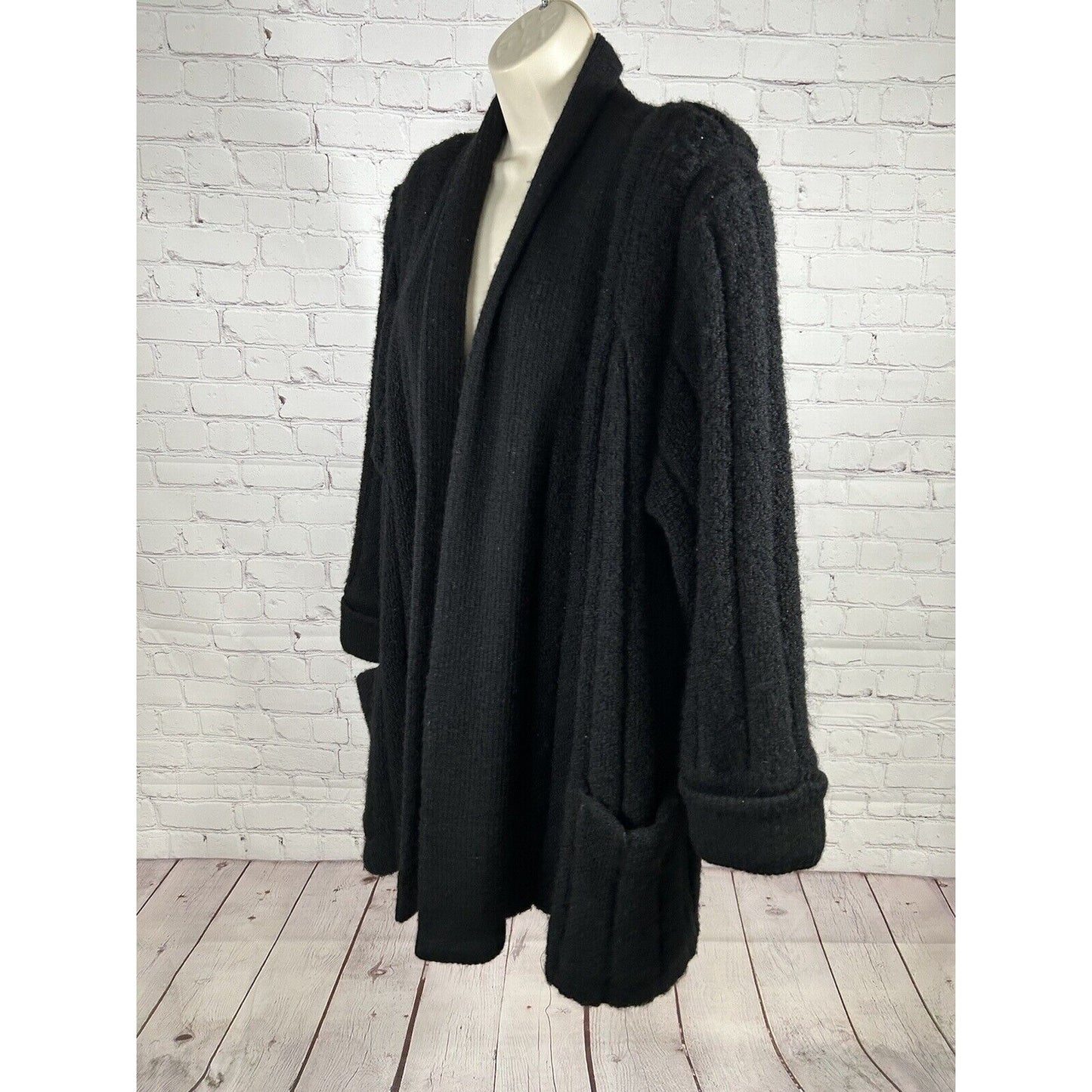 VTG J.m Joss Black Shoulder Pad Open Front Mohair Wool Blend Sweater Cardigan M