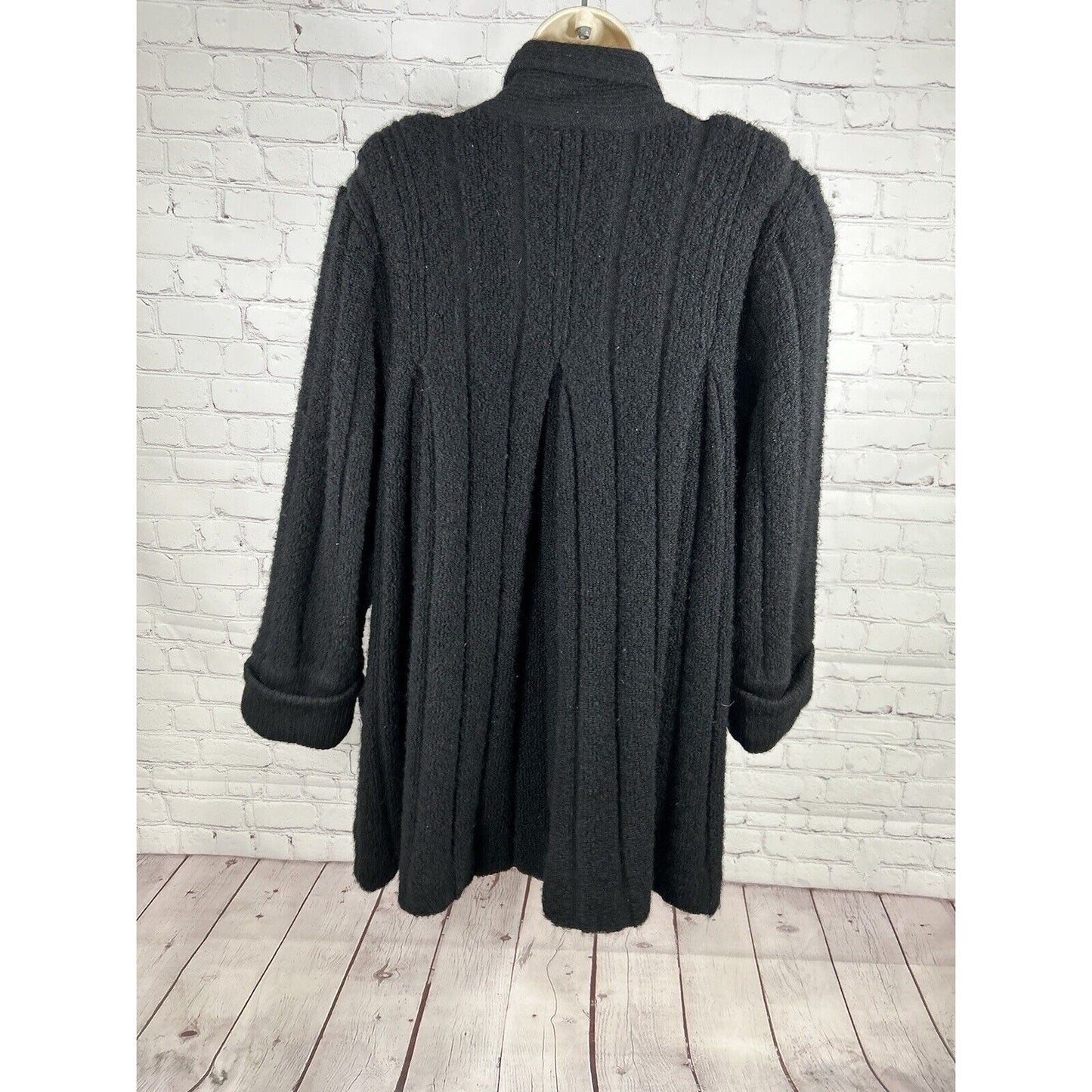 VTG J.m Joss Black Shoulder Pad Open Front Mohair Wool Blend Sweater Cardigan M