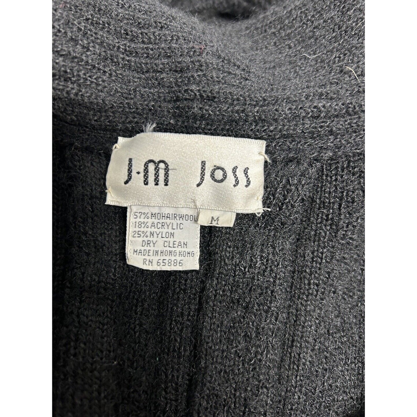VTG J.m Joss Black Shoulder Pad Open Front Mohair Wool Blend Sweater Cardigan M