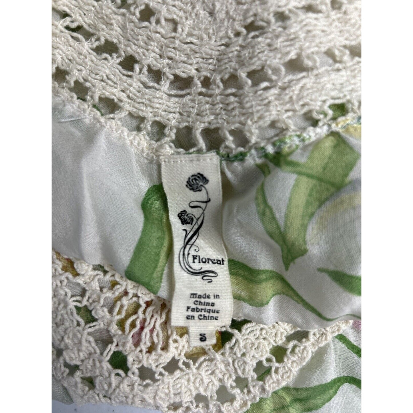 Anthropologie Floreat Floral Drop Shoulder Crochet Neckline Flowy Top Size S